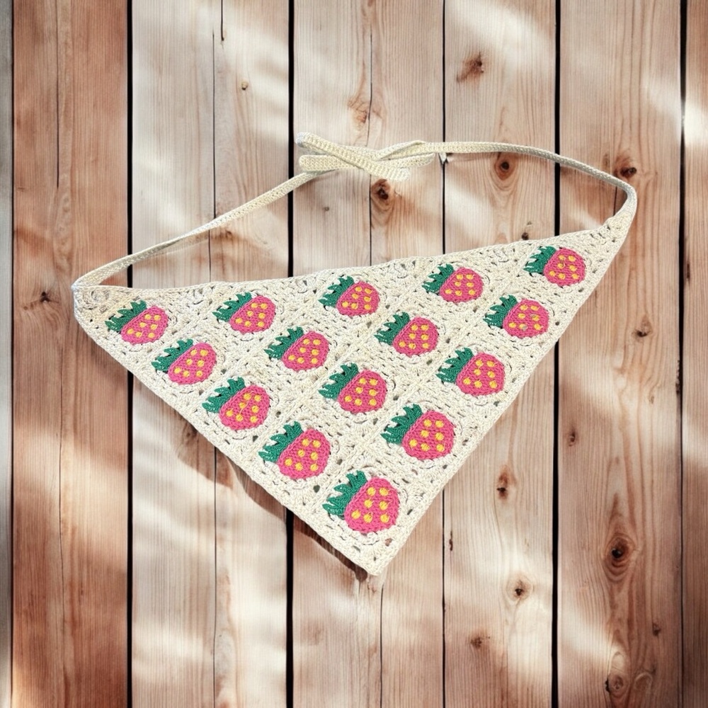 ☀️Crochet Strawberry Print Boho Cottagecore Bandana